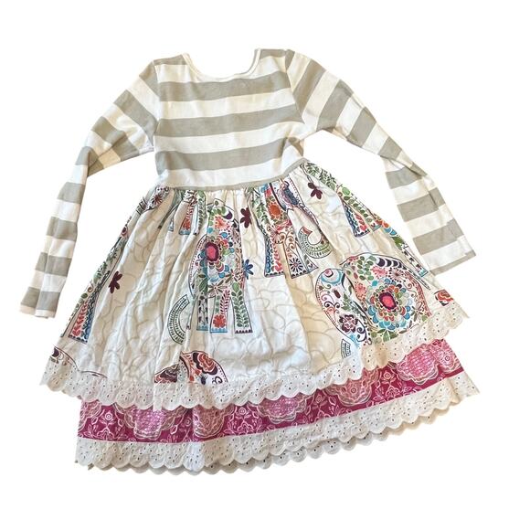 Giggle Moon 7 Girls Long Sleeve Dress Leggings Outfit Maroon Whimsical Elephant - Picture 2 of 11